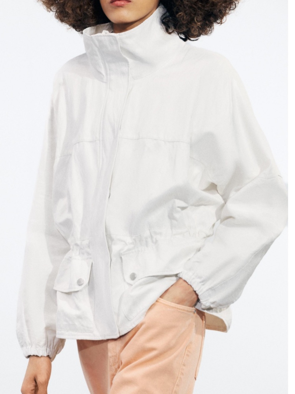Women's White High-Collar Utility Jacket